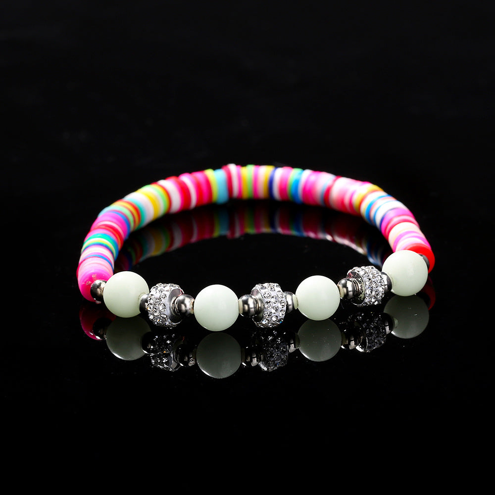 Womens Luminous Bead Bracelet Electroplated Ceramic Jewelry Glowing Soft Pottery Bracelet For Her European Lux