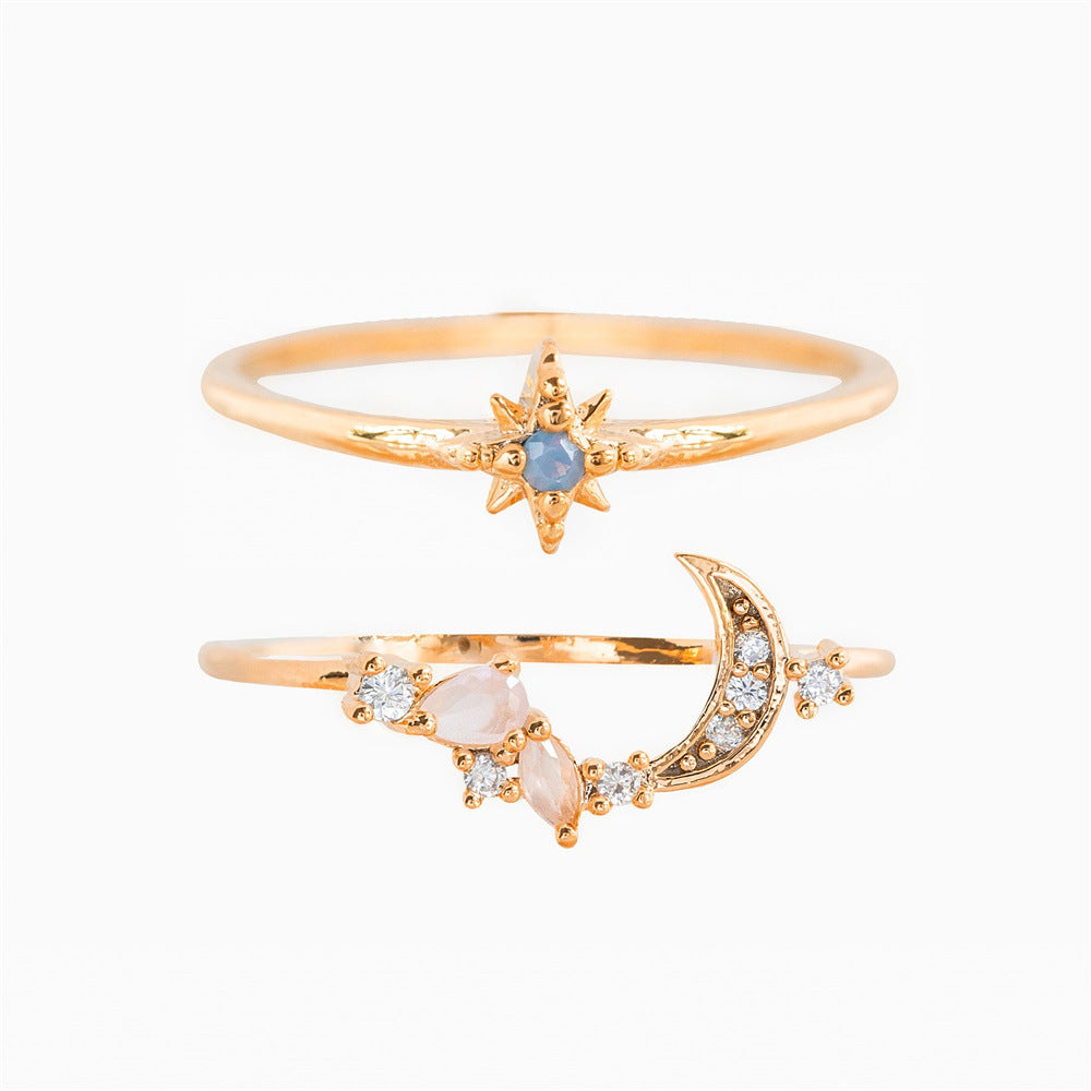 Womens Star Ring Set Moon Ring Set Combined Brass Rings Electroplated Gold Rings Rose Gold Rings White K Rings Star Shaped Rings for Women Gift