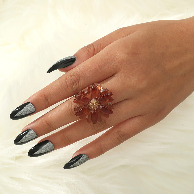 Acrylic Flower Ring Geometric Floral Design Unisex Jewelry