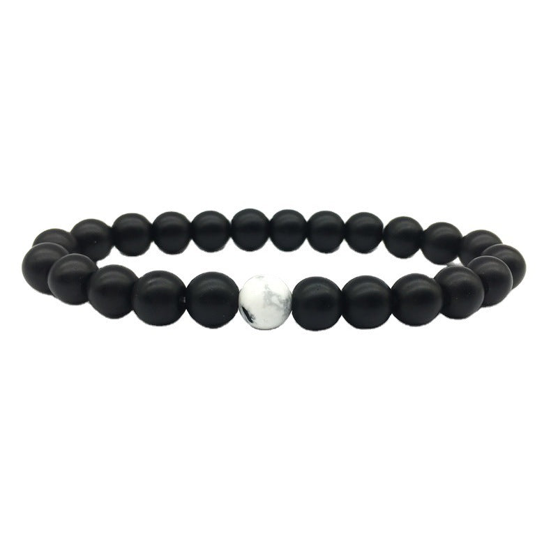 Couple Geometric Bead Bracelets Set 8mm Frosted Stone White Turquoise Matte Black 18cm Friendship Jewelry 18cm