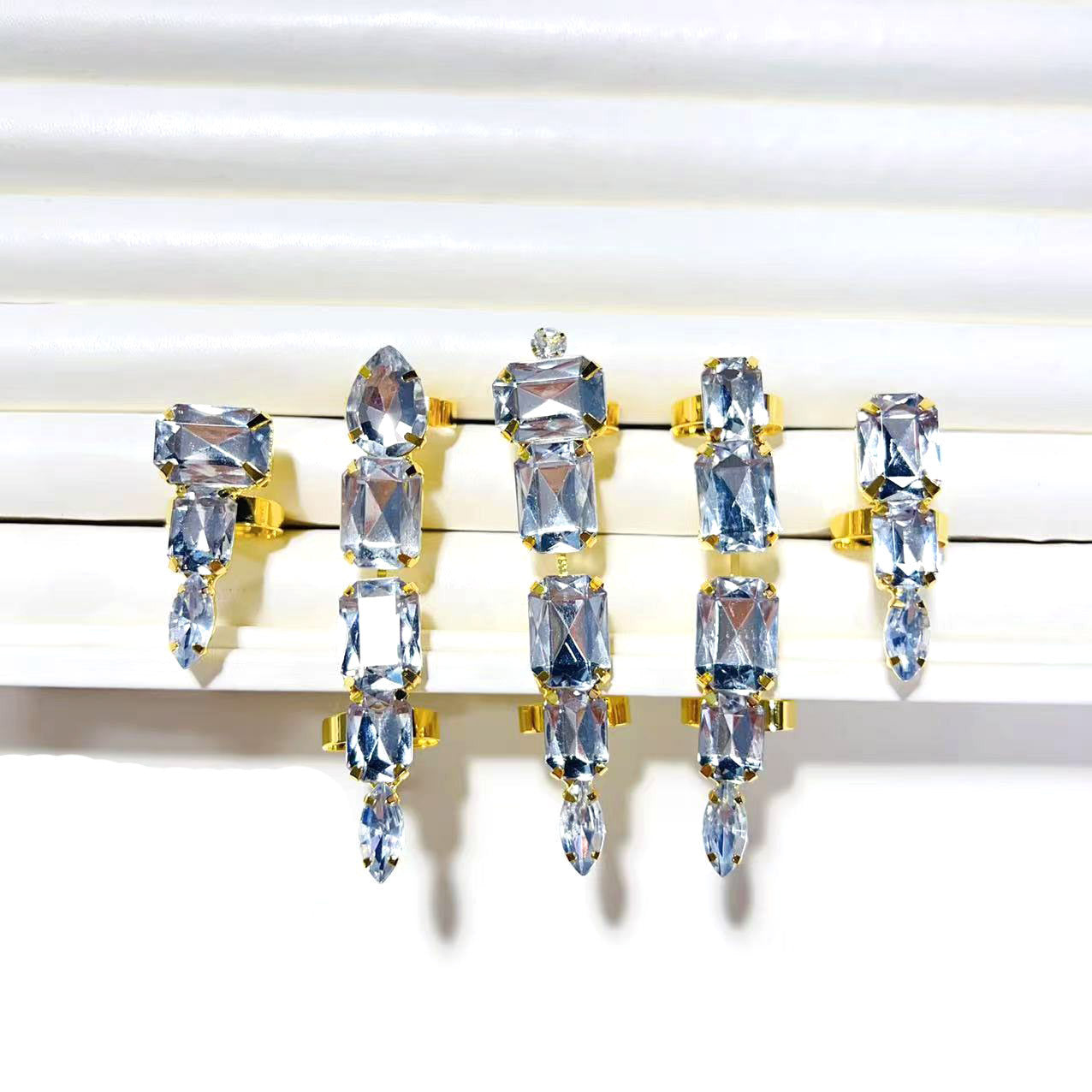 Womens Rhinestone Ring Set Adjustable Open Rings Geometric Stackables Knuckle Ring Fashion Jewelry Silver Gold