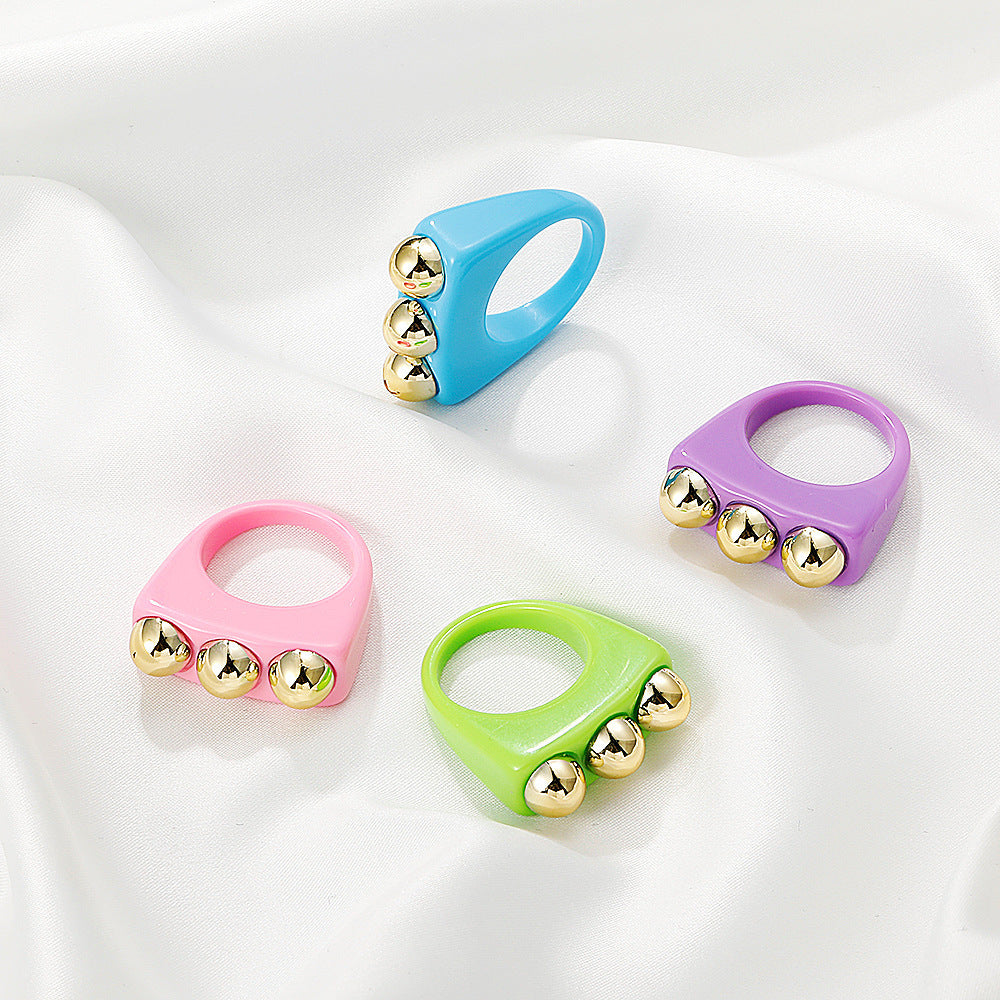 Geometric Acrylic Resin Ring For Women Candy Color Statement Jewelry Style Fashion Ring Personalizable Gift Everyday