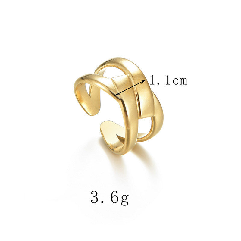 Womens Titanium Steel Ring Adjustable Opening Geometric Ring European Fashion Ring Cool Ring Bowknot Ring Gold