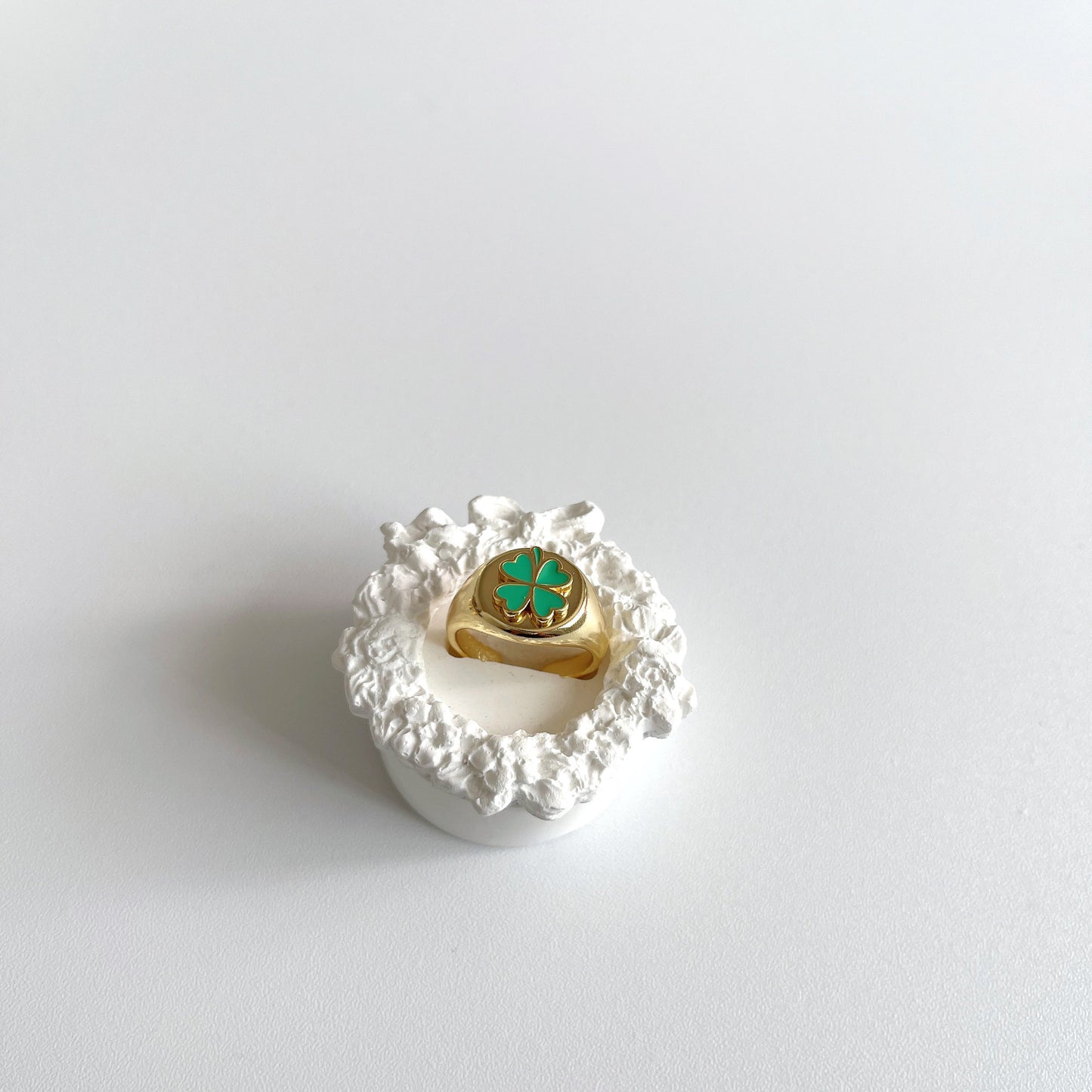 Womens Four Leaf Clover Copper Ring Adjustable Epoxy Leaves Green And Blue Vintage Jewelry Simple Lightweight Daily Wear