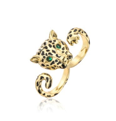 Leopard Zircon Open Ring Gold Plated Copper Brass Adjustable Dainty Fashion Jewelry For Women For Simple Style