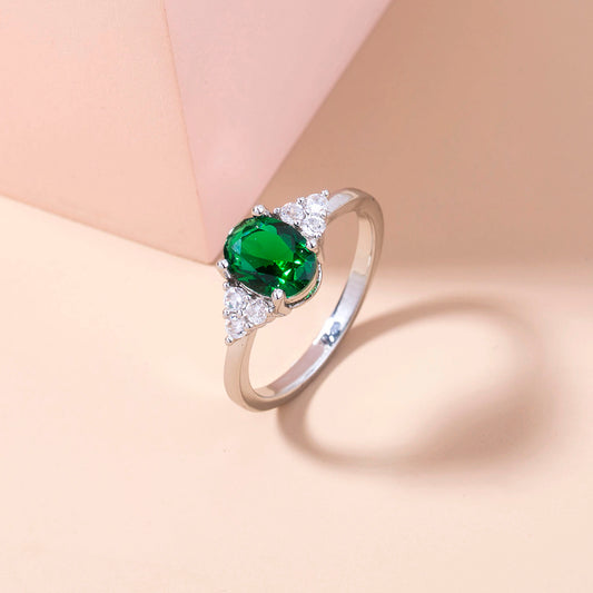 Oval Emerald Green Zircon Ring For Women Adjustable Copper Zircon Jewelry European Style Ring Classic Pure Luxe