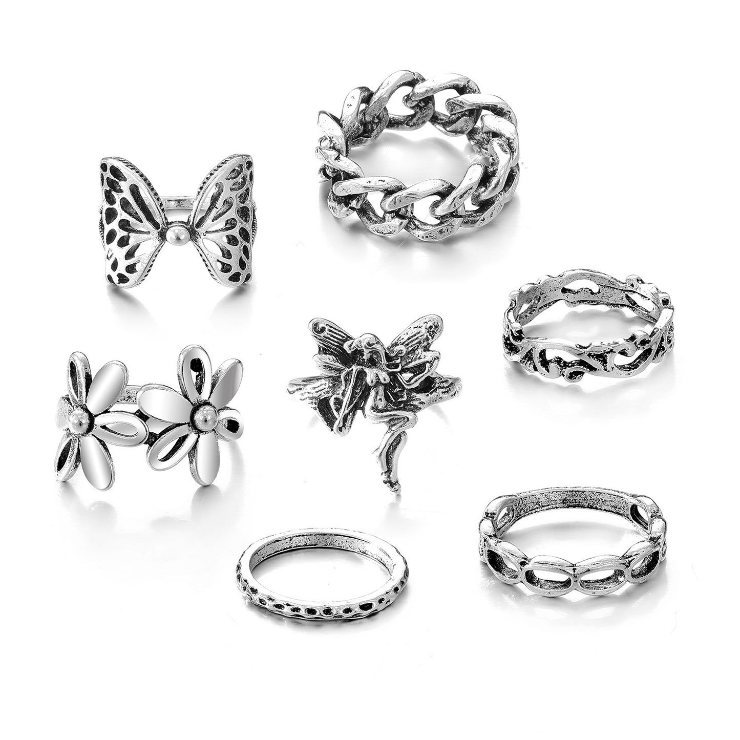 Sword Flower Butterfly Snake Ring Set Midi Knuckle Rings Punk Jewelry For Women Fashion Stylish Midi Ring Sets