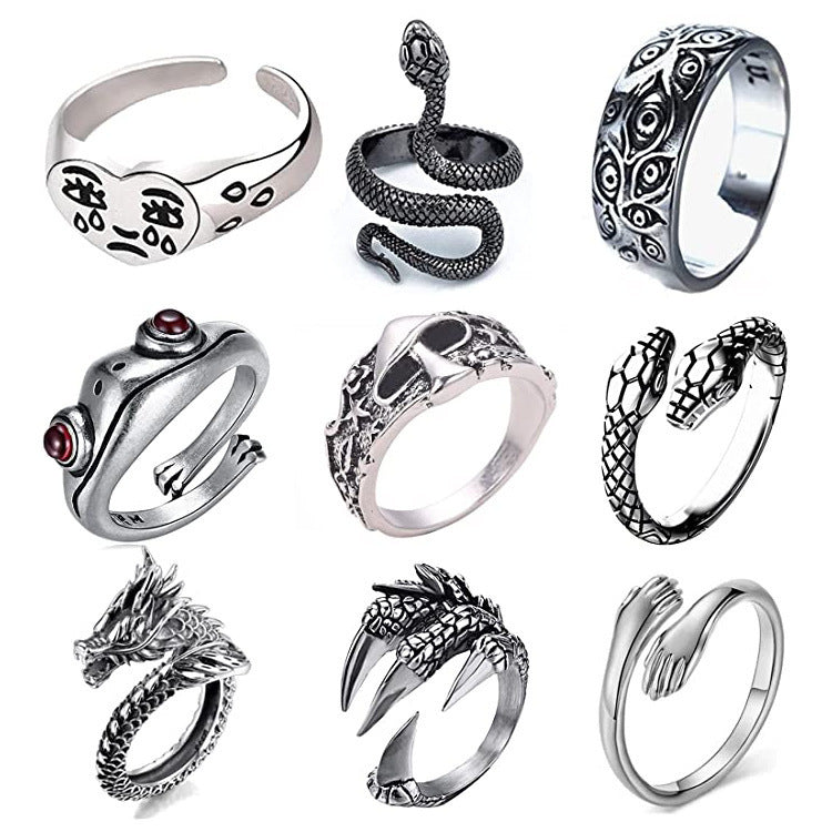 Womens Ring Set Halloween Exaggerated Personalized Diamond Accent Alloy Antique Silver Finish Fashion Jewelry Durable