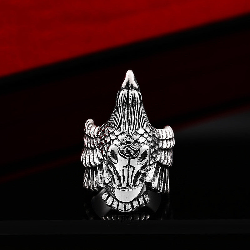 Men's Fashion Ring Personalized Stainless Steel Crow Design Ring Geometric Statement Ring Simple Titanium Steel Ring for Him Fashion Jewelry Gift