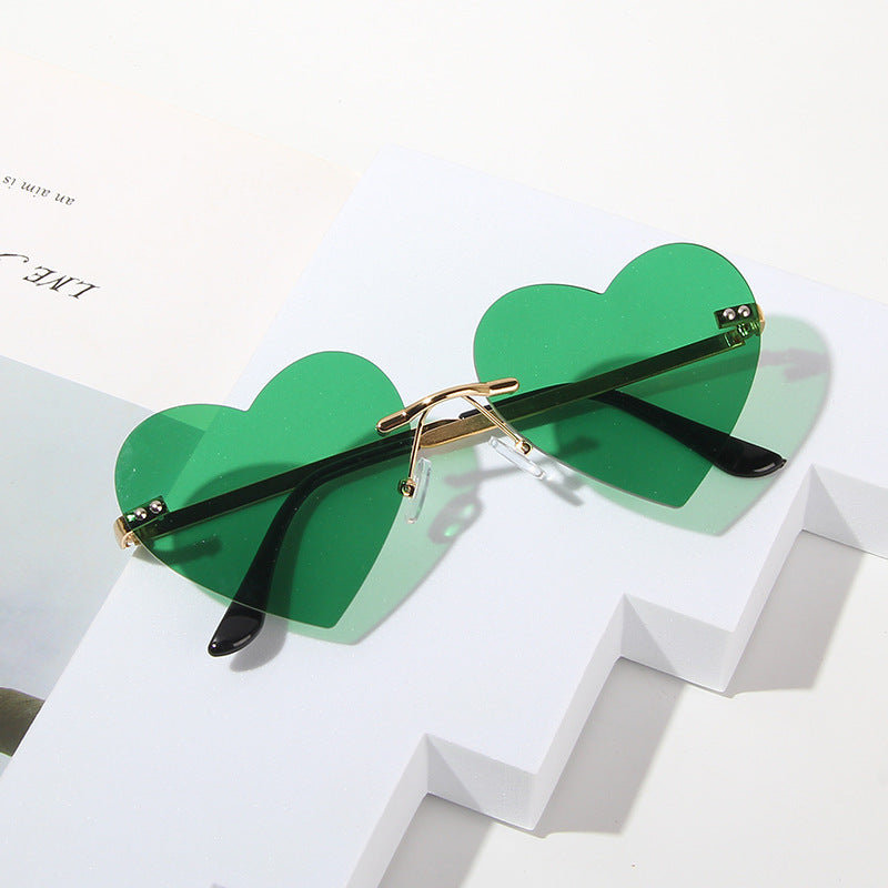 Womens Rimless Heart Sunglasses UV380 Protection Bohemian Retro Fashion Pink Lens Gold Frame Outdoor Sports For Women