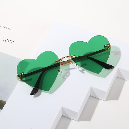 Womens Rimless Heart Sunglasses UV380 Protection Bohemian Retro Fashion Pink Lens Gold Frame Outdoor Sports For Women