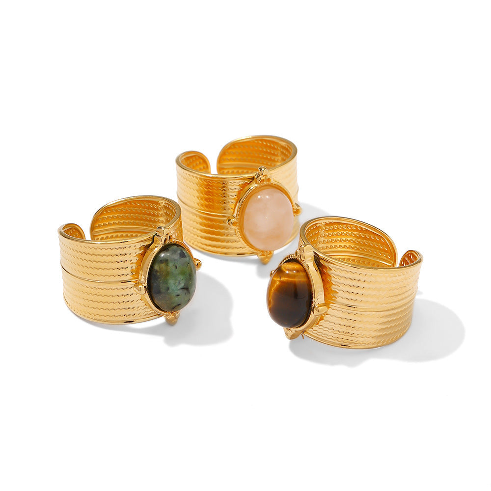 Womens Ring Inlaid Gems Geometric Irregular Stainless Steel French Retro Durable Elegant Everyday Jewelry Gems