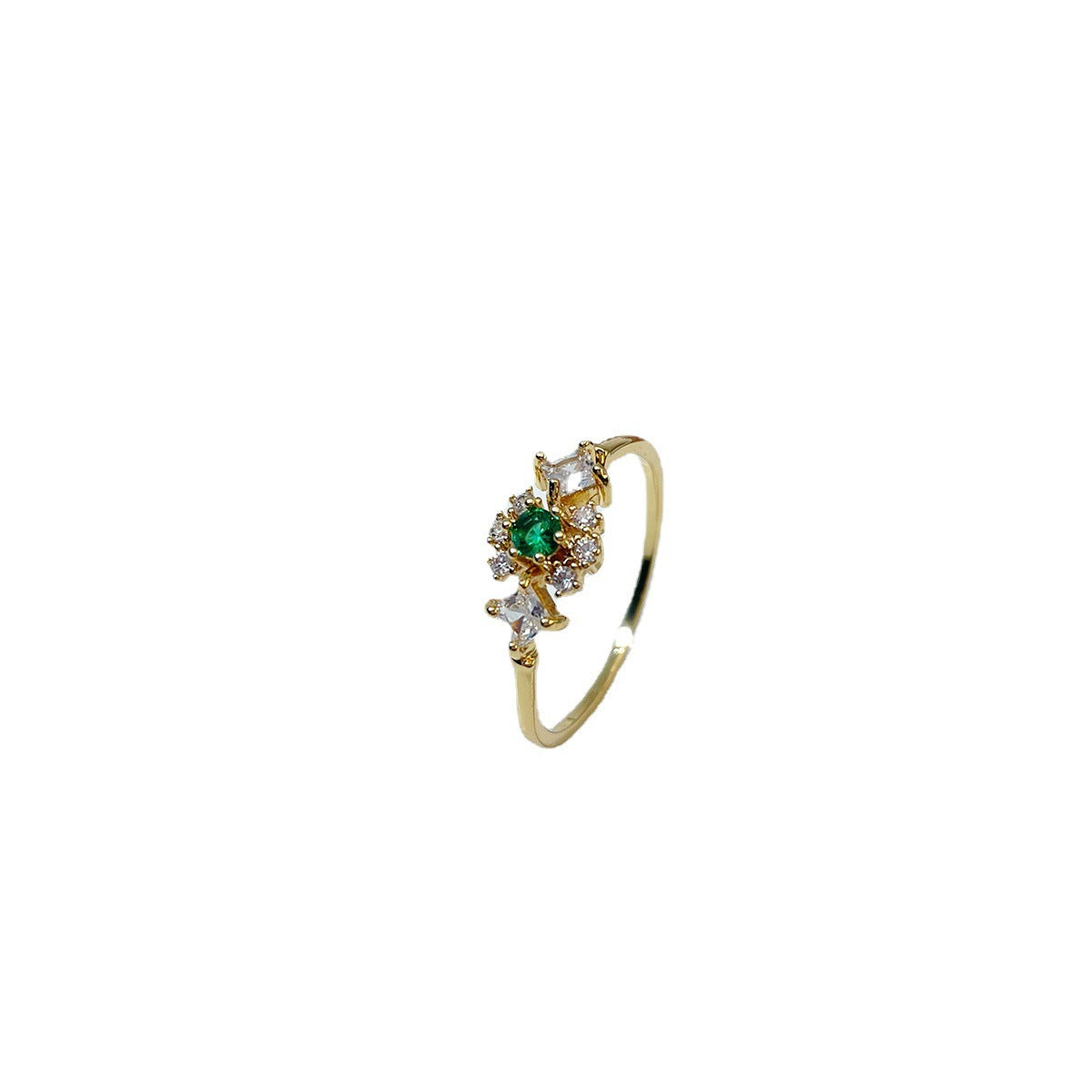 Women Emerald Green Zircon Ring Leaf Design Copper Electroplate 18K Jewelry Accessory Elegant For Classic Look