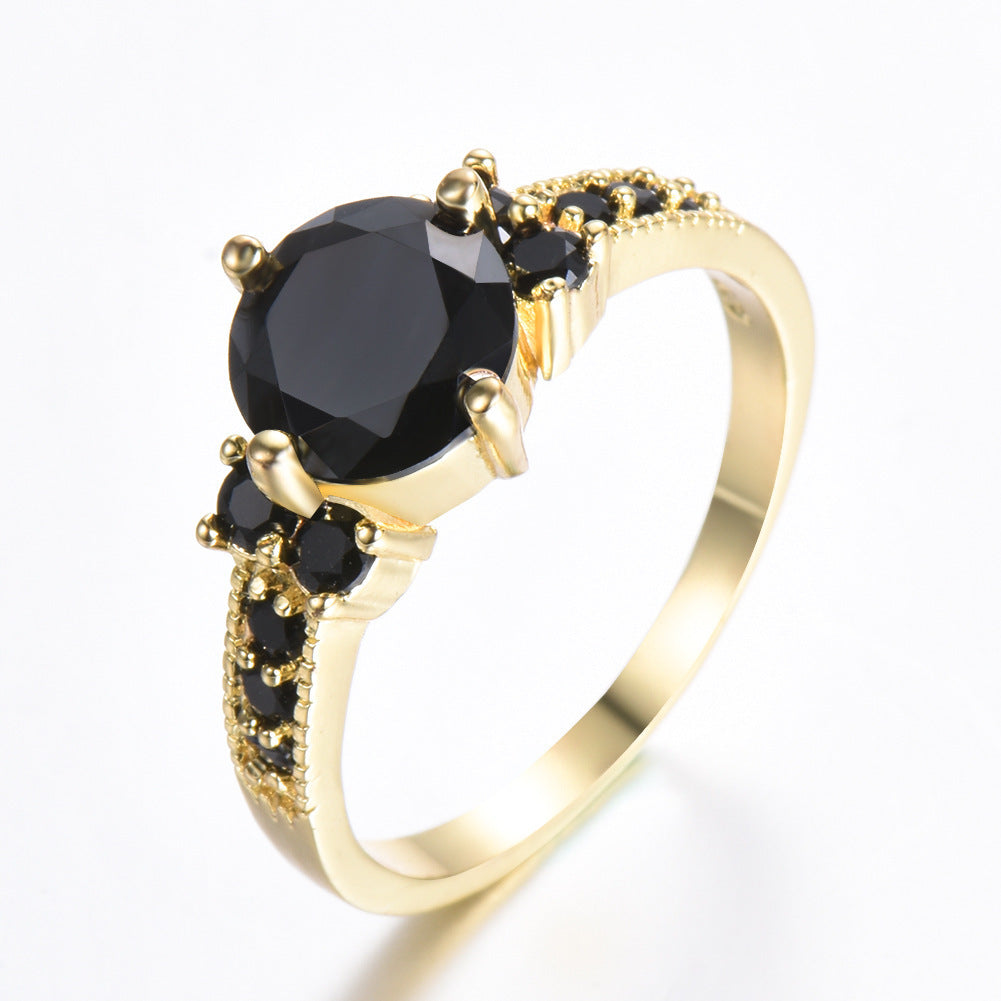 Womens Elegant Zircon Ring Four Claw Round Design Electroplated Brass Sparkling Rhinestone Jewelry For Women Shine