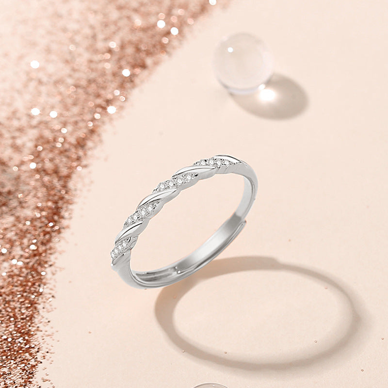 Womens Adjustable 925 Sterling Silver Ring With Olive Branch Geometry Woven Band Fashion Jewelry For Every Day