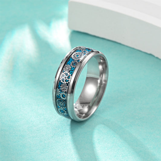 Unisex Titanium Gear Ring With U Shaped Geometric Design And Electroplated Finish Punk Rock Band Ring Statement