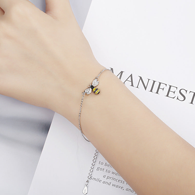 Womens Bee Bracelet Gold Plated Artificial Gem Inlay Artistic Animal Design Copper Bracelet Korean Anniversary Gift