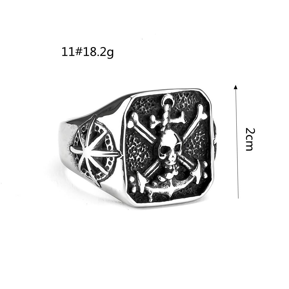 Mens Titanium Steel Ring Geometric Retro Pirate Star Design