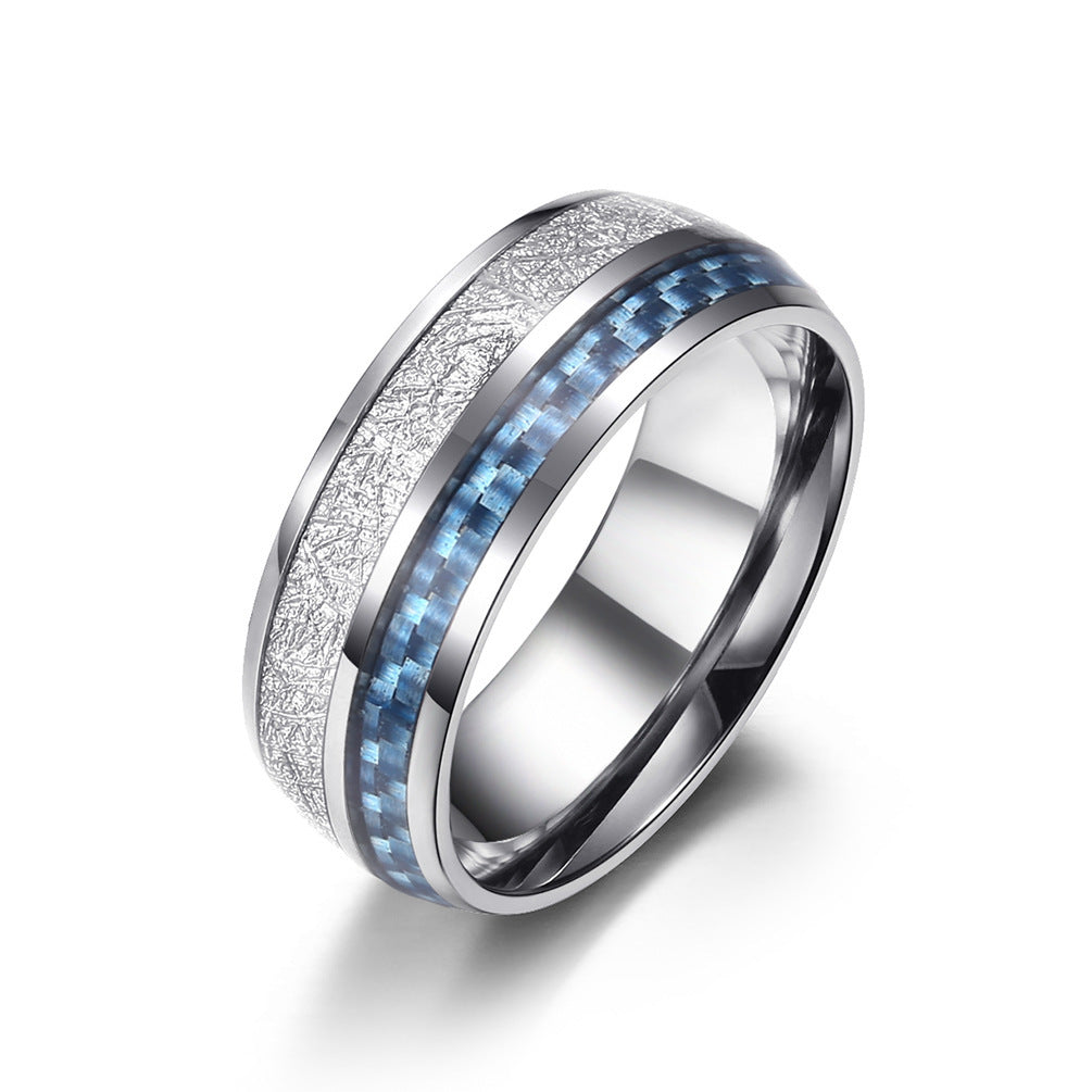 Titanium Steel Inlaid Silver Foil Carbon Fiber Wood Ring Blue Carbon Fiber Wood Grain Black Carbon Fiber 7 8 9 10 11