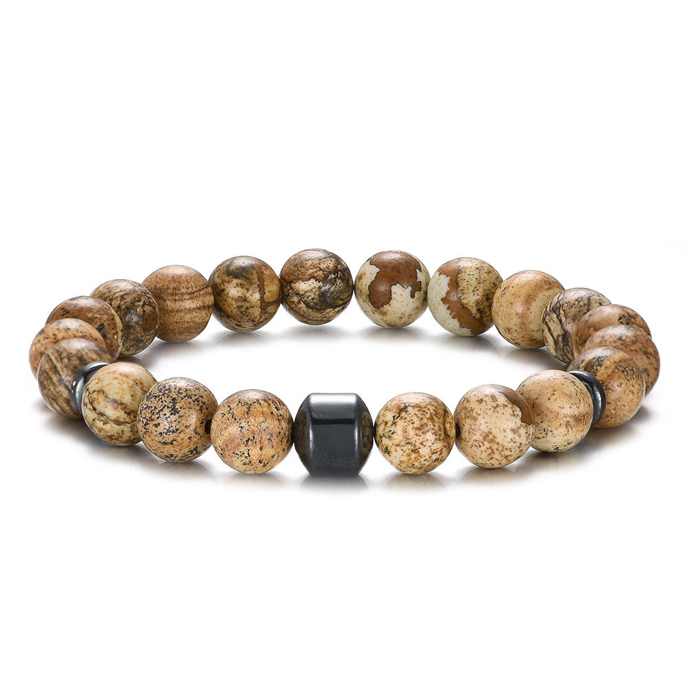 Tiger Eye Stone Bracelet 8mm Round Beads Geometric Design Unisex Jewelry European And American Style Gift Luxe