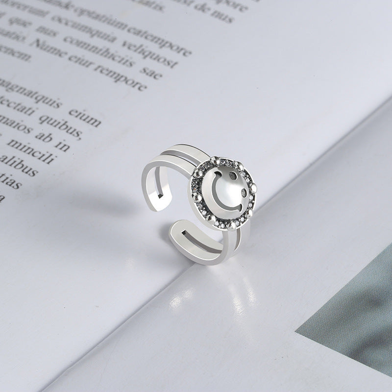 Unisex Copper Zircon Smiley Face Ring Adjustable Band Festival Gift Individually Packed For Festival Fans Gift