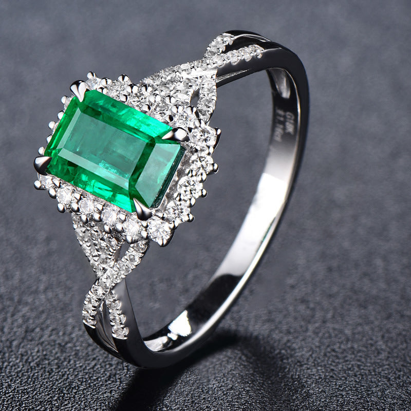 Copper Ring For Women With Emerald Inlay Sterling Silver Accents Square Princess Design In Elegant Jewelry Gem