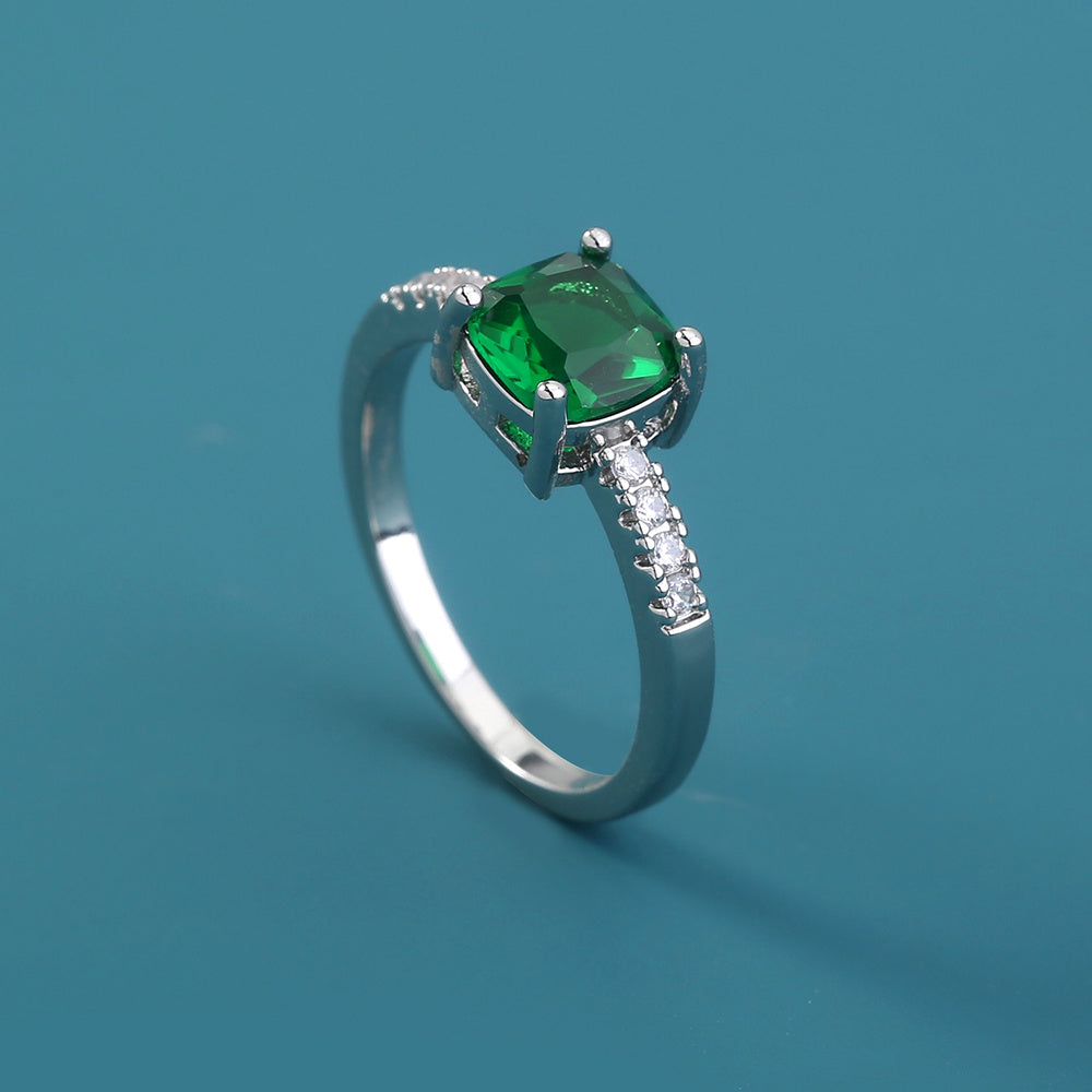 Geometric Green Gemstone Ring With Zircon Copper Adjustable