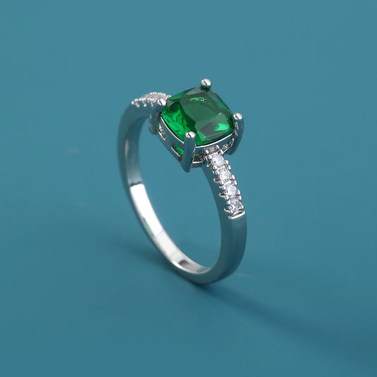 Geometric Green Gemstone Ring With Zircon Copper Adjustable
