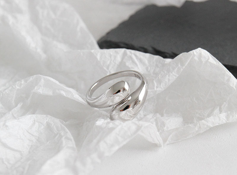 Unisex Open End Ring Geometric Water Drop Design Korean Gift Minimalist Glossy Gold Silver Plated Copper Band Ring