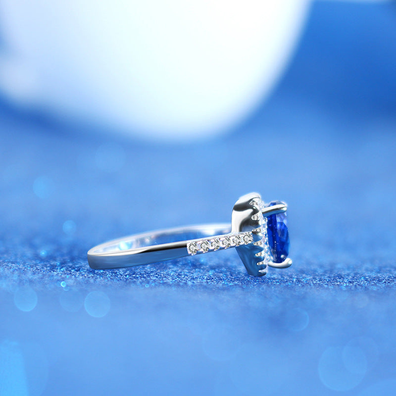 Copper Ring With Zircon Gemstones Geometric Love Pattern And Full Diamond Accent For Women Fashion Jewelry Gift Ready