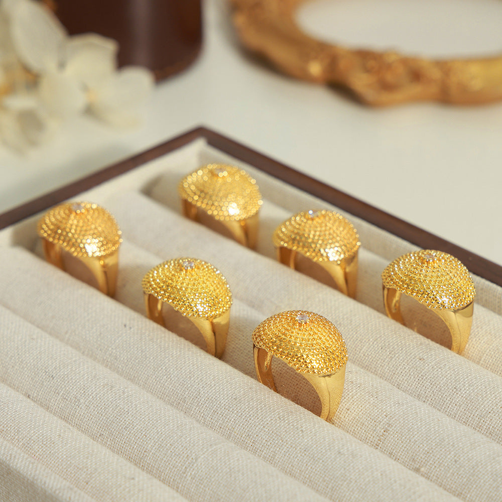 Unisex Copper Ring Round Pattern Open Adjustable Band Geometric Design Electroplated Gold Finish Ring Size 7 Us