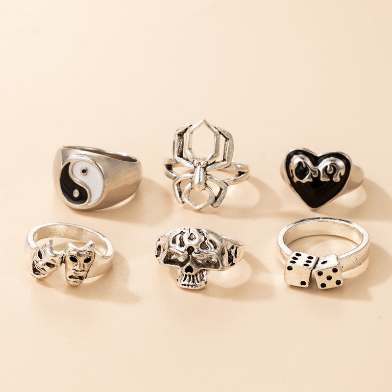 Unisex Gold Plated Geometric Ring With Heart And Skull Design For Halloween And Everyday Wear For Fashion Fans