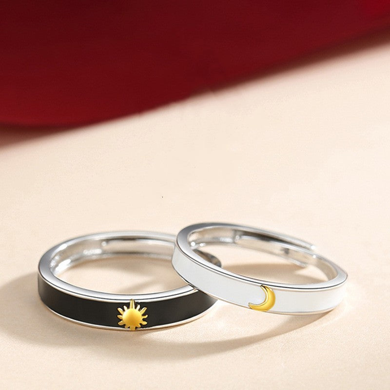 Sun And Moon Adjustable Couple Rings Set His Hers Promise Rings Metal Band For Anniversary Gift For Daily Wear