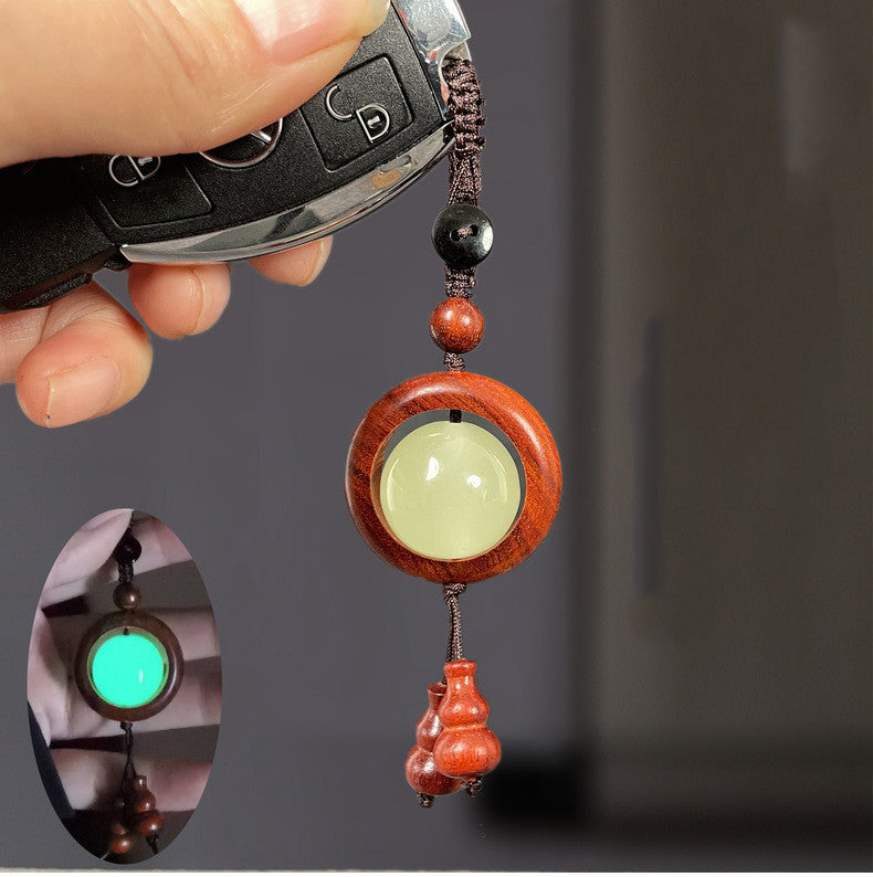 Wooden Couple Keychains With Running Ring Luminous Bead Vajra Bodhi Charms Laser Engraved Purple Sandalwood Rosewood Pear Wood Ebony