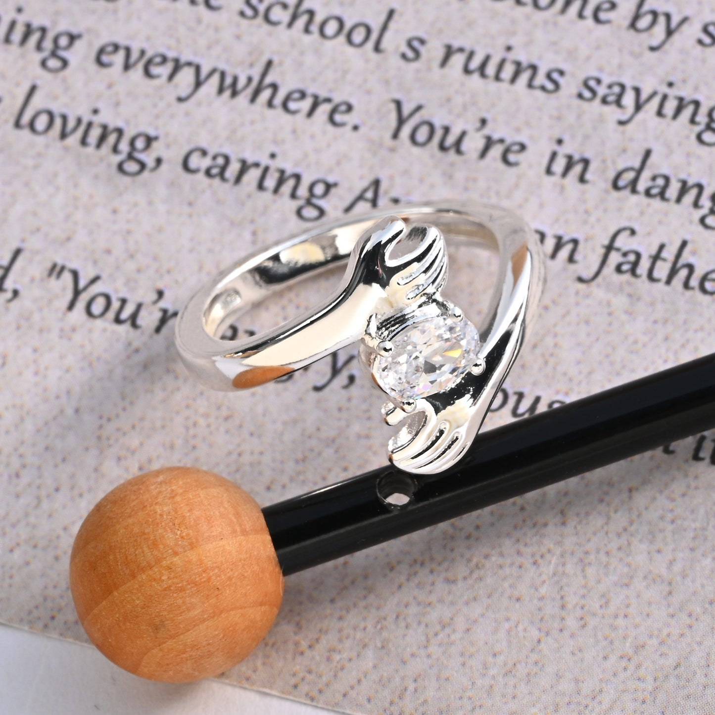 Love Hug Geometric Ring With Diamond Accent Copper Electroplated Womens Unisex Jewelry Sparkle For Daily Style