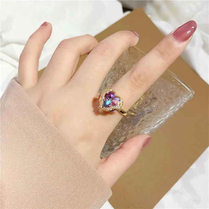 Drop Shape Titanium Steel Ring and Necklace Set With Alloy Inlaid Gems Korean Style Elegant Gift For Special Occasions