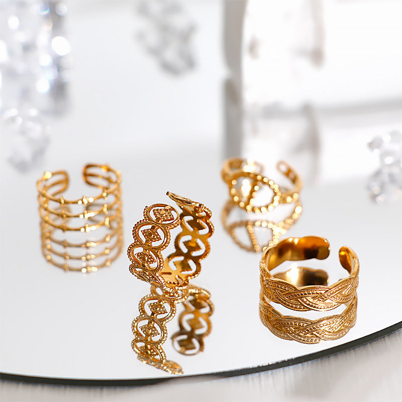 Womens Adjustable Open Ring 18K Gold Plated Steel Geometric