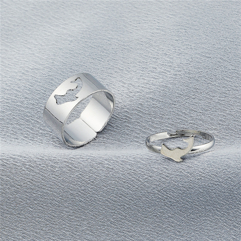 Hollow Plane Love Ring Adjustable Vintage Geometric Design Ring Alloy Electroplated Opening Ring For Women And