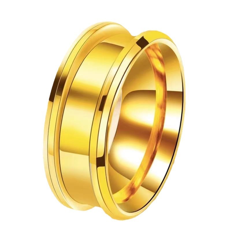 Unisex Ring Double Bevel Grooved Billet Stainless Steel Band Electroplated Geometric Design Ring Ring Band Ring