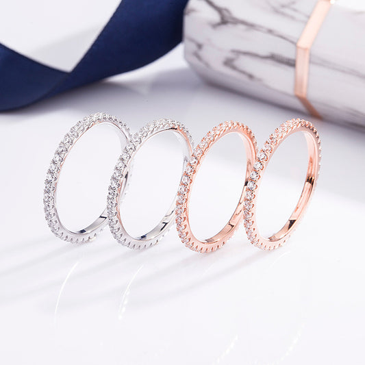 Womens 925 Sterling Silver Ring With Micro Inlaid Diamond White Gold Rose Gold Finishes Anniversary Engagement