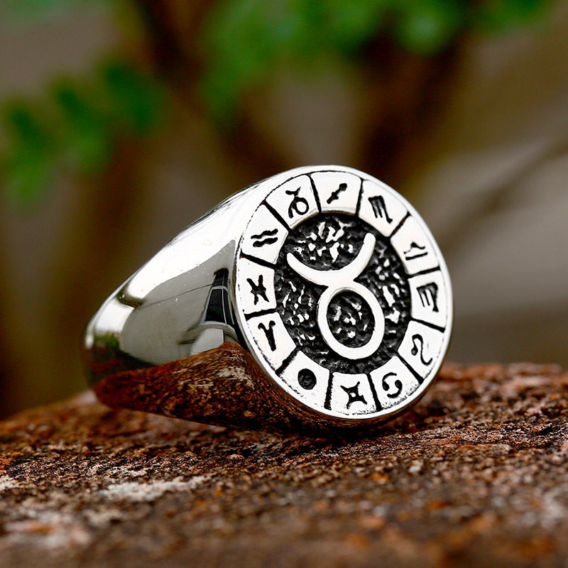 Men Titanium Steel Ring 12 Constellation Zodiac Design Polished Durable Unisex Jewelry For Everyday Wear Handcrafted