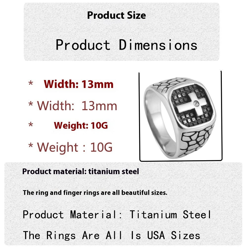 Men Retro Cross Ring Titanium Steel Durable Fashion Jewelry Statement Band For Everyday Wear Unisex Cross Ring Style