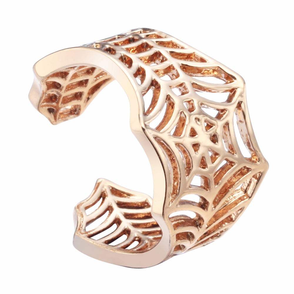 Adjustable Open Ring With Spider Web Cobweb Design In Golden Or Silver Alloy Jewelry Gift Idea For Style Today