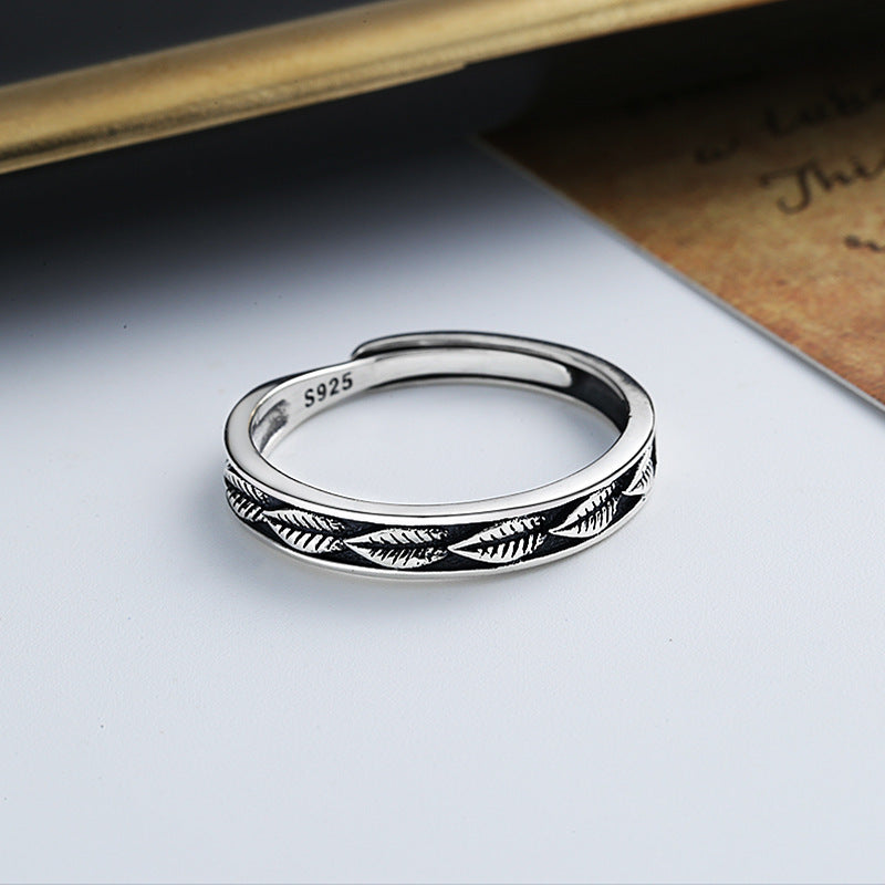 Sterling Silver Ring For Women Vintage Leaf Oxidized Adjustable Open Ring Anniversary Gift Idea For Daily Wear