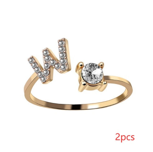 Womens Initial Letter Ring Adjustable Vintage Jewelry Zircon Accents Alloy Rhinestone Ring Perfect For Gifting