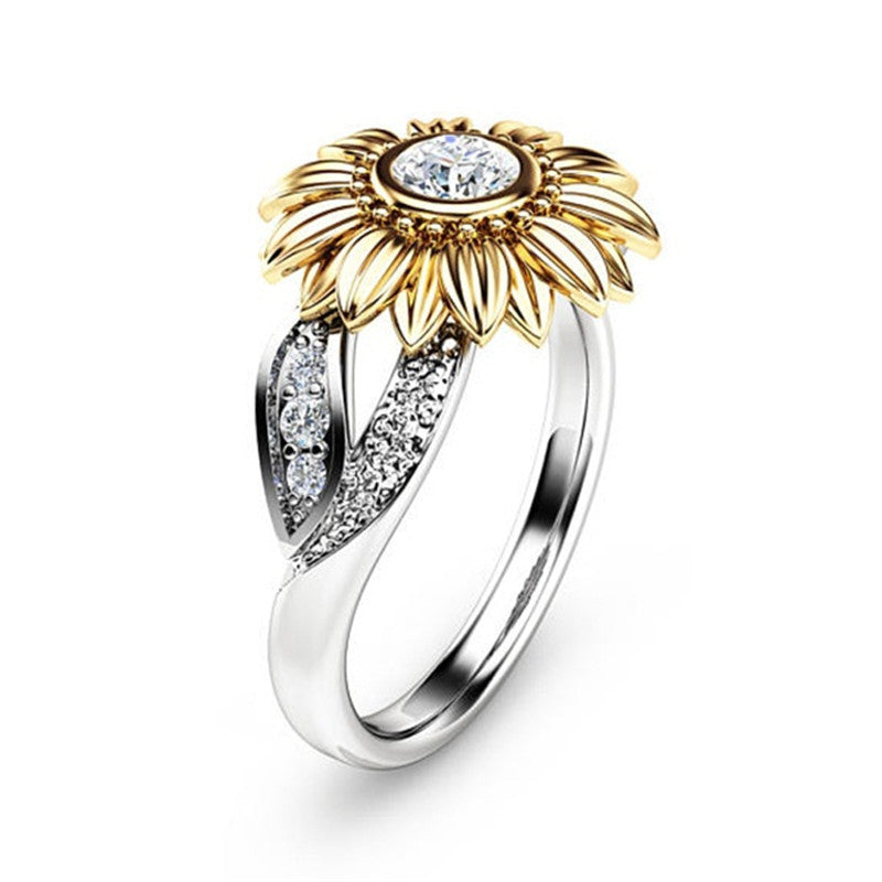 Womens 18K Gold Plated Chrysanthemum Sunflower Ring Copper Tone Fashion Jewelry Gift For Her Elegant Accessory