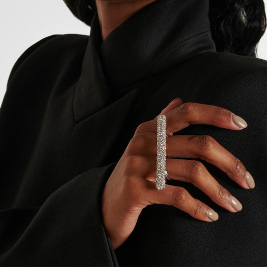 Geometric Rhinestone Double Band Ring Electroplated Gold Tone Jewelry Fashion Accessory Versatile Gift Idea Everyday Wear