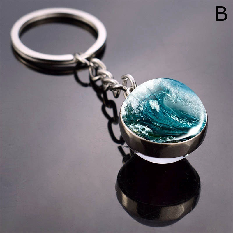 Double Sided Glass Ball Key Ring With Turtle Charm Time Gem