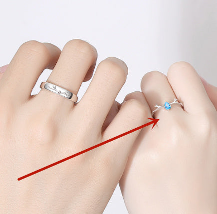 Deer Ring for Couples Animal Ring Set Matching Rings for Lovers Gift Jewelry for Him and Her Mens and Womens White Diamond and Blue Diamond Options