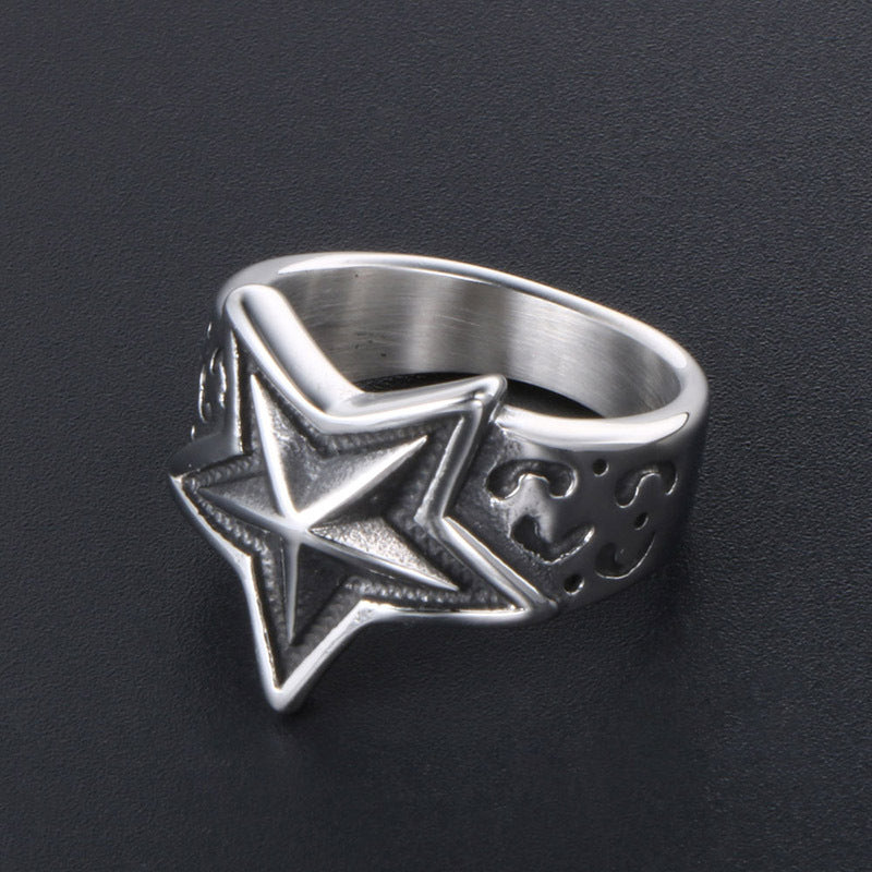 Unisex Titanium Steel Ring With Star Crown Design Retro Style Jewelry Band For Men And Women Handcrafted Jewelry